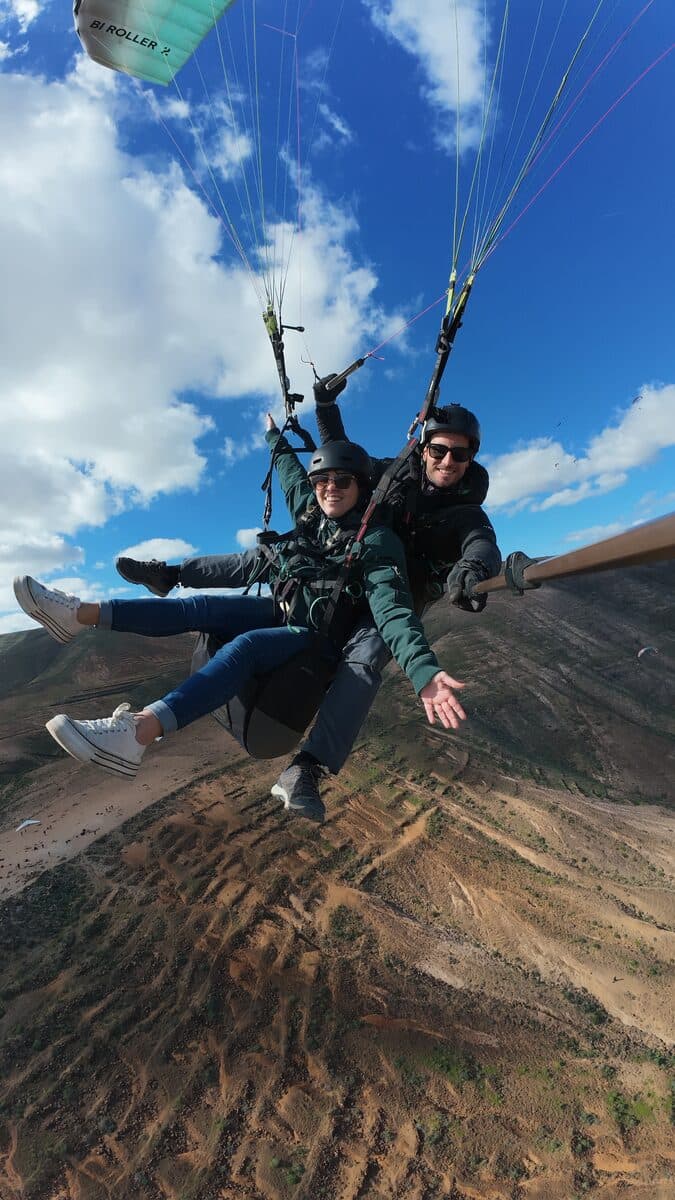 A tandem paragliding flight at Mala, Lanzarote